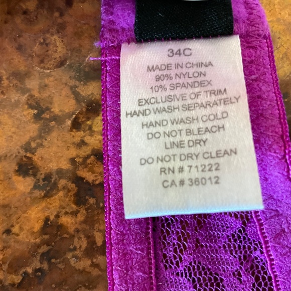 Rampage Intimates Lace Lightly Padded Bra. Size 34C. Orchid purple/pink. - Picture 7 of 8